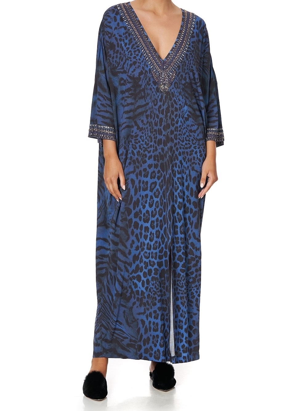 Camilla “Cats Meow” Luxe Jersey Kaftan – Boho Resort Batwing V-Neck Maxi One Sz